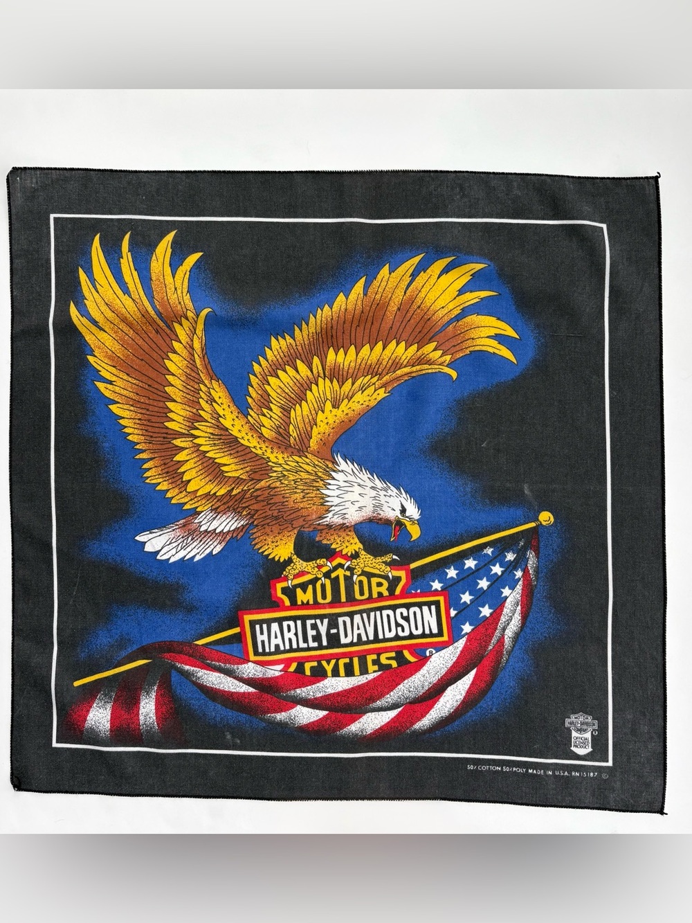 Harley-Davidson Eagle American Flag Bandana Black USA Vintage Bikercore Moto